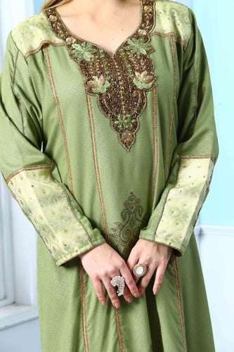 جلابية استايل بحريني لون اخضر فاتح موديل WS5-120