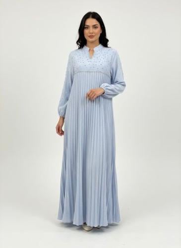 جلابية استايل كويتي ستاتي لون سماوي موديل CH6-84