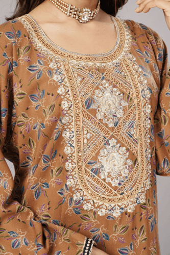 جلابية قطن كشميري كموني مطرزة موديل SX4-08