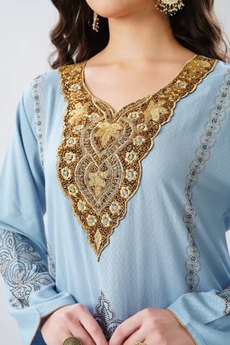 جلابية استقبال لون سماوي موديل WS6-134