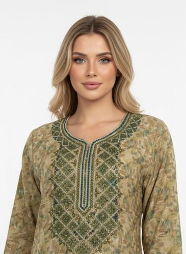 جلابية كشميري صدرية اردني لون كموني موديل SQ6-169