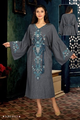 جلابية كويتية ميدي تصميم فراشة لون رمادي غامق مودي...