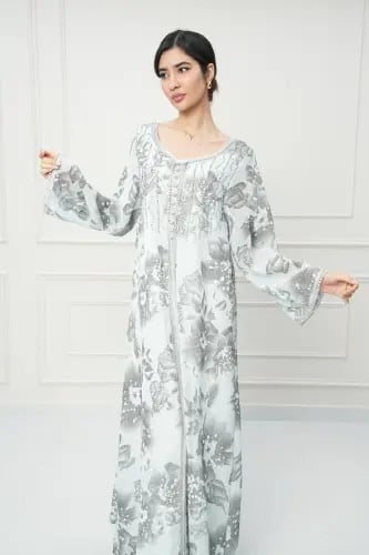 جلابية مغربي لون سماوي فاتح مع رمادي موديل CH6-70