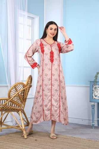 جلابية مدي استايل مغربي لون عودي موديل DB5-59