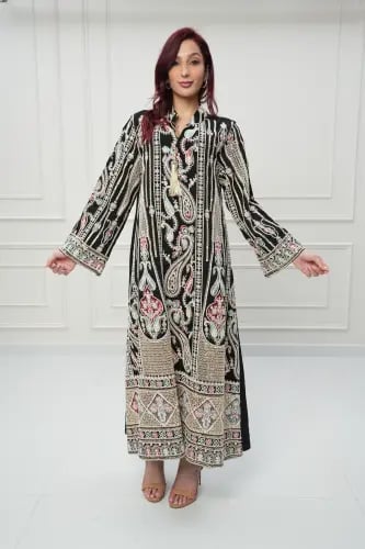 جلابية كويتي لون أسود موديل CH6-77