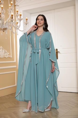 جلابية سهرة لون سماوي موديل CH5-24