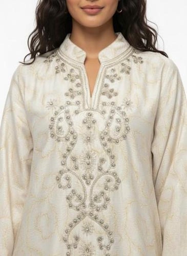 جلابية كويتي ستاتي لون بيج فاتح موديل CH6-107