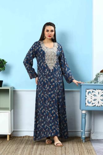 مخور اماراتي جامبو نسائي لون بترولي بصدرية مطرزة م...