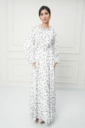 جلابية كويتي لون ابيض مشجر كحلي موديل CH5-14