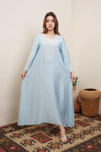 جلابية استايل كويتي لون سماوي موديل MS5-524