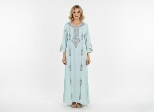 جلابية استايل كويتي لون سماوي موديل CH6-36