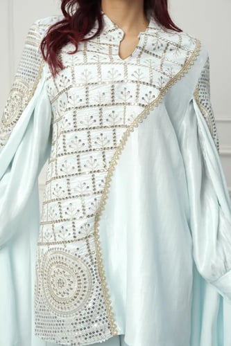 طقم بنطلون استايل تركي لون سماوي موديل CH6-3167A