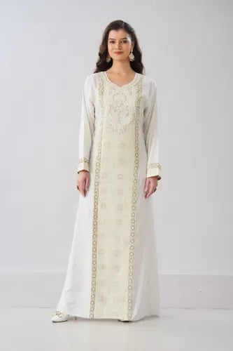 جلابية استايل بحريني لون اوف وايت موديل WS6-152