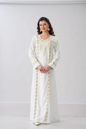 جلابية استايل بحريني لون اوف وايت موديل WS6-154