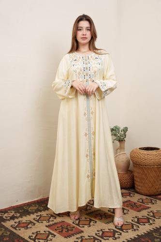 جلابية استايل كويتي لون اصفر موديل NA5-1163