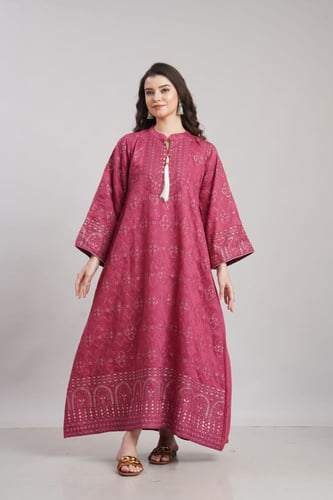 جلابية استايل كويتي لون فوشي موديل KK6-99