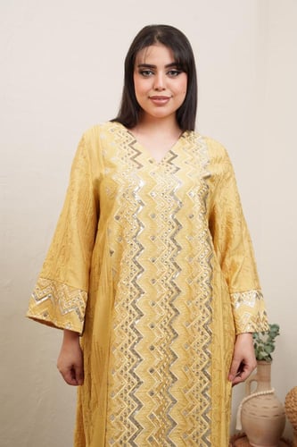 جلابية استايل كويتي لون كموني موديل NA5-1197