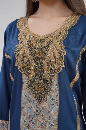 جلابية استقبال لون بترولي غامق موديل WS6-143