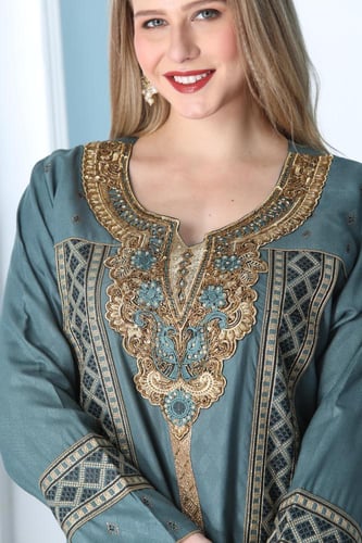 جلابية نسائي لون بترولي فاتح موديل WS5-125