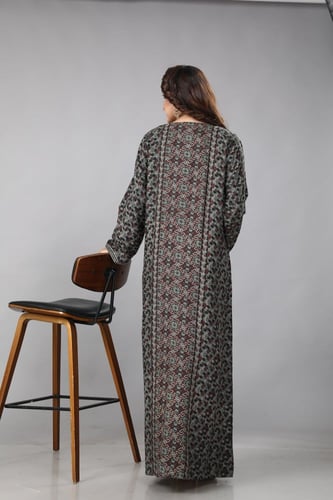 جلابية قطن لون زيتي و عنابي منقوشة موديل SQ4-79