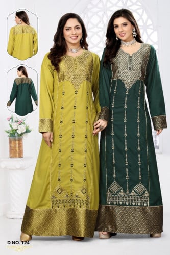 جلابية استقبال مطرزة باللون الكركمي أوالأخضر موديل...