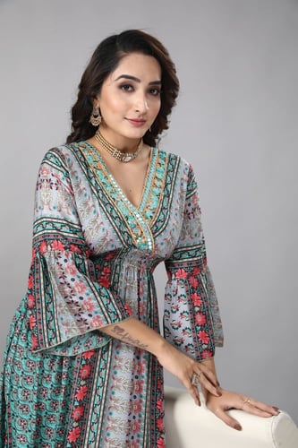 فستان استقبال حرير لون رمادي موديل KB-50