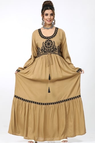 جلابية استقبال قطن لون بيج موديل RB-16