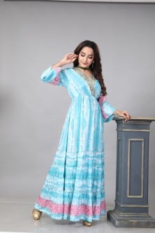 فستان استقبال حرير لون تركوازي موديل KB-47