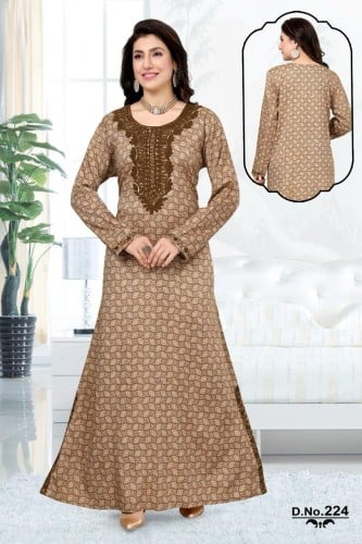 جلابية قطن ناعمه منقوشة لون بيج موديل KB-42