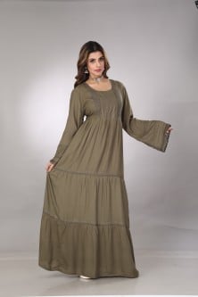 جلابية استقبال كويتي كلوش لون زيتي موديل RB-38