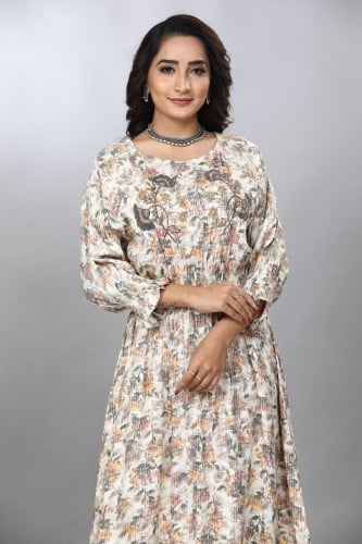 جلابية كويتية بنقوش زهريه لون ابيض موديل KK4-055A