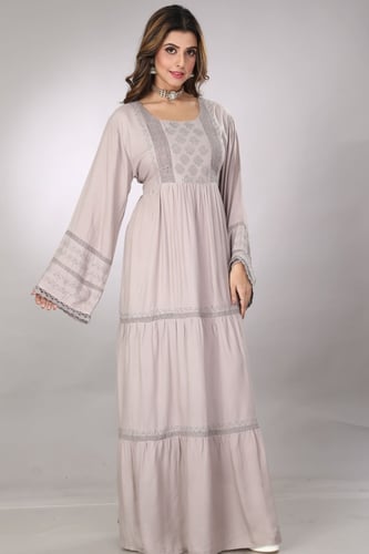 جلابية استقبال كويتي كلوش لون رمادي فاتح موديل RB-...