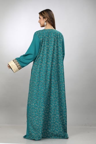 جلابية استقبال لون فيروزي بولستر وقطن موديل WS4-82