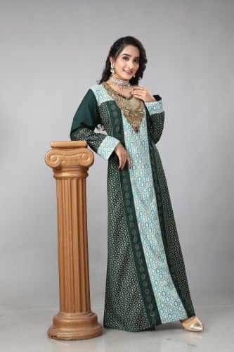 جلابية استقبال لون زيتي بولستر وقطن موديل WS4-88