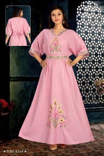 جلابية كويتية فخمة لون بينك موديل KK-003