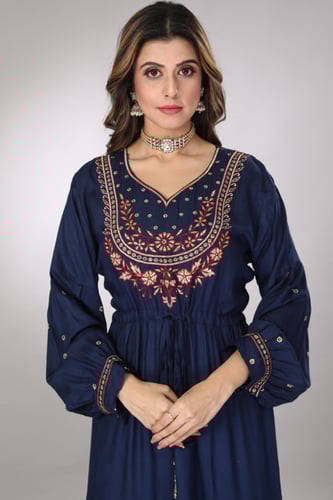 جلابية استقبال فسكوز و بوليستر لون كحلي موديل RB-4...