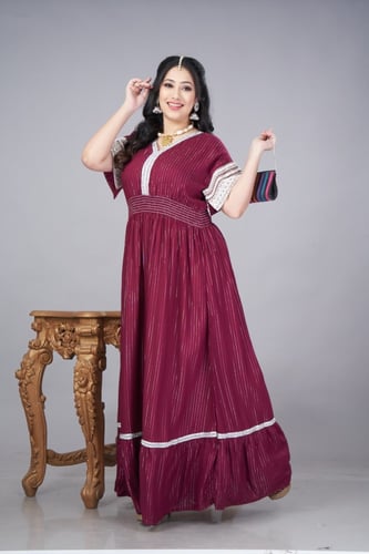 جلابية كويتية تطريز فصوص لون عنابي موديل KK4-061