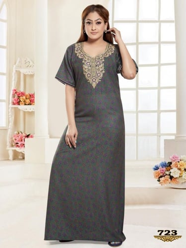 جلابية قطن مشجرة لون مشجر نبيتي موديل SQ4-56