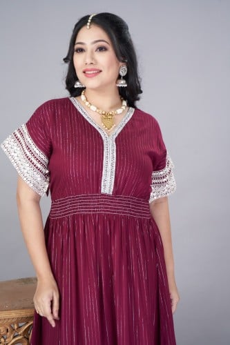 جلابية كويتية تطريز فصوص لون عنابي موديل KK4-061