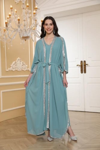 جلابية سهرة لون سماوي موديل CH5-24