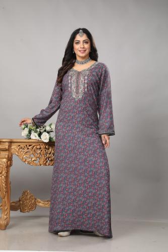 جلابية كشميري نسائي لون رمادي فاتح موديل SQ4-102