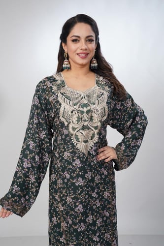 جلابية جامبو مخور كشميري لون زيتي موديل SV5-81