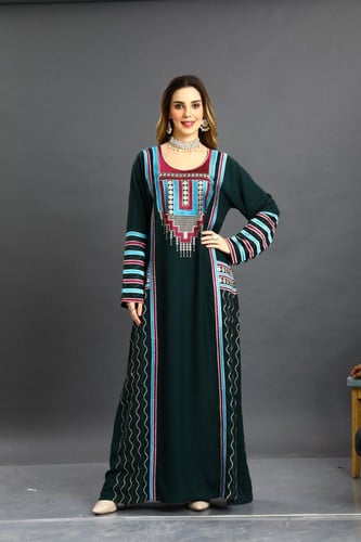 جلابية استايل عسيري لون زيتي موديل DB5-75