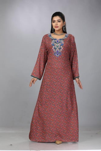 جلابية قطن كشميري طوبي فاتح مطرزة موديل SQ4-63