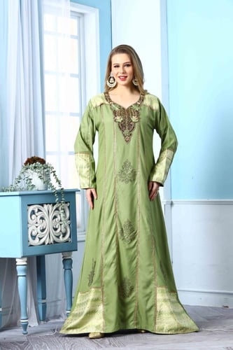 جلابية استايل بحريني لون اخضر فاتح موديل WS5-120