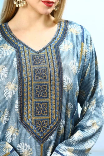 جلابية استايل بحريني لون بحري موديل DB5-83