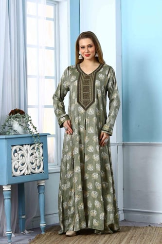 جلابية استايل بحريني لون عشبي موديل DB5-83