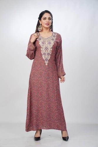 جلابية جامبو مخور كشميري لون طوبي موديل SV5-80