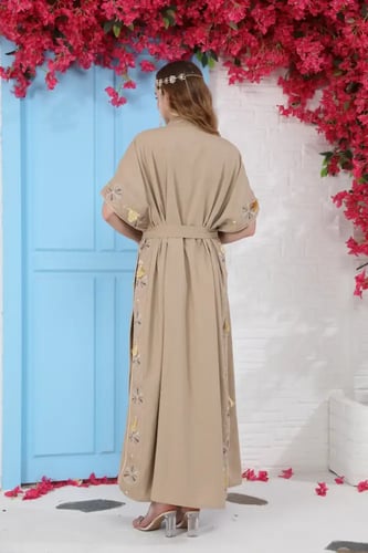 جلابية استايل كويتي لون كافيه فاتح موديل CH5-23