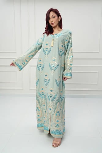 جلابية كويتي لون أخضر موديل CH6-104